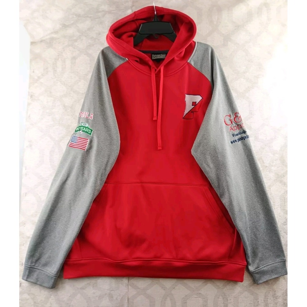 Pennant Hoodie Mens XL Red Gray Fleece Long Sleeve